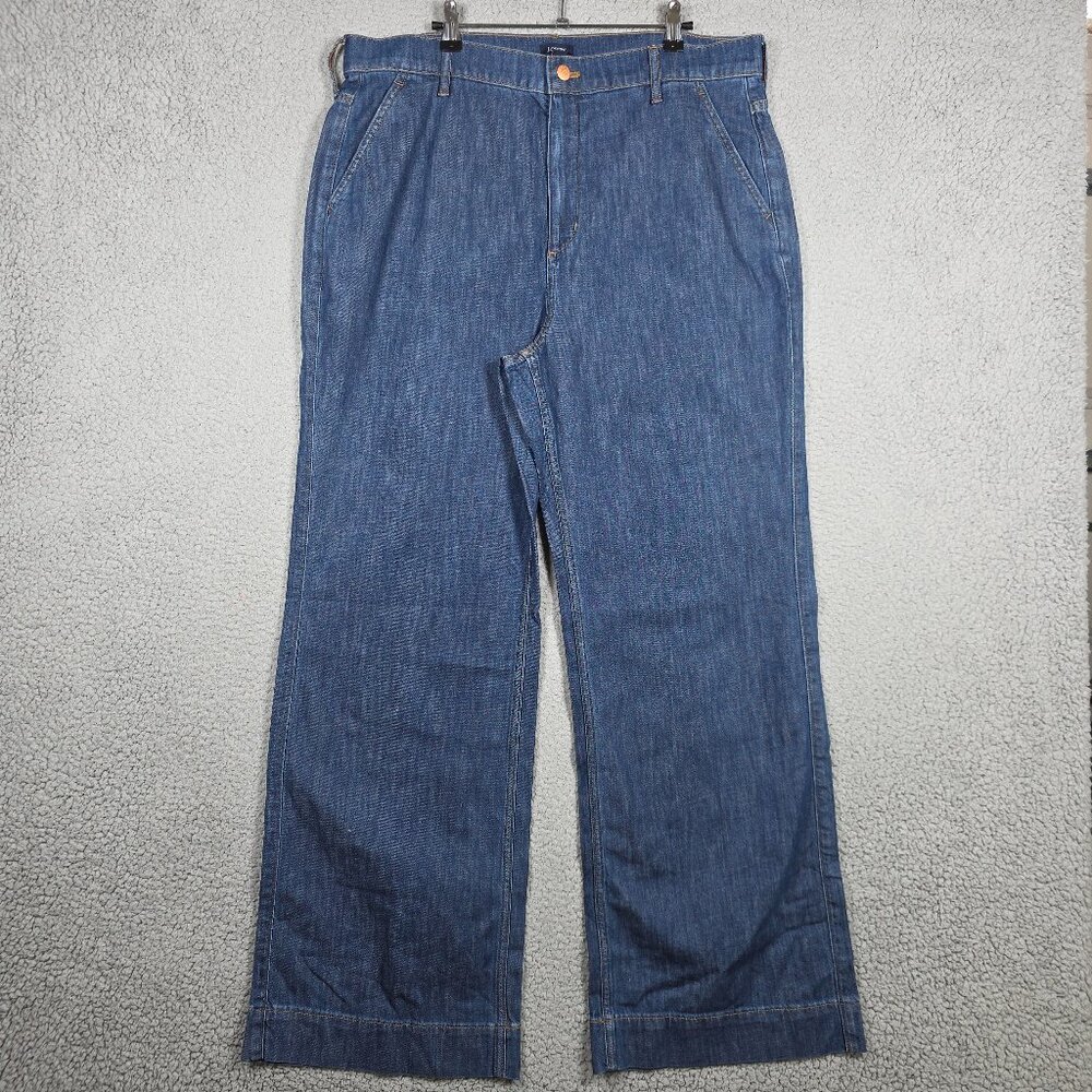 J. Crew Denim Pants Womens Size 33 Coastal Navy Wash‎ Wide Leg Boot Stretch NWT